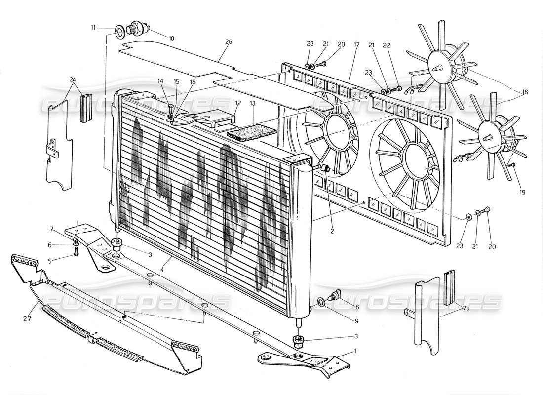 maserati 228 teilediagramm für kühler und kühllüfter