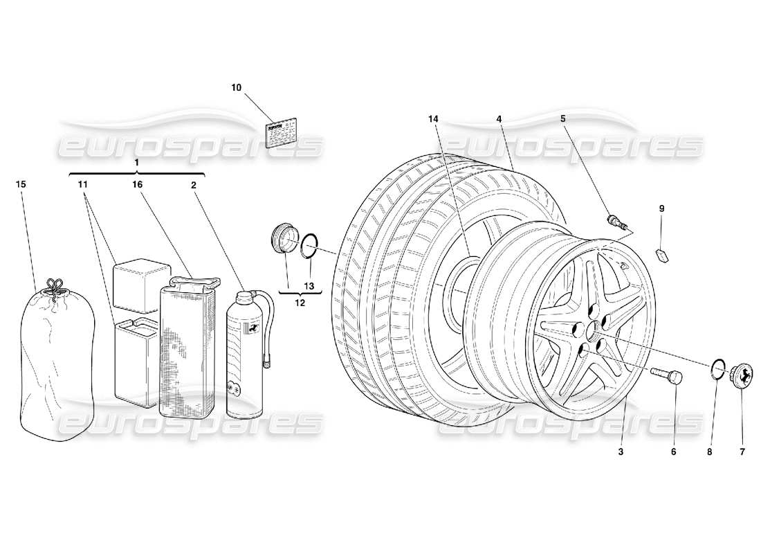 ferrari 355 (5.2 motronic) räder ersatzteildiagramm