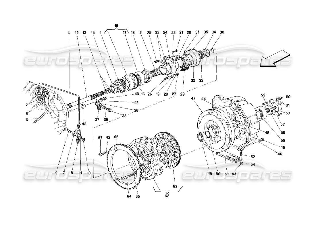 ferrari 348 (2.7 motronic) kupplung und steuerung teilediagramm