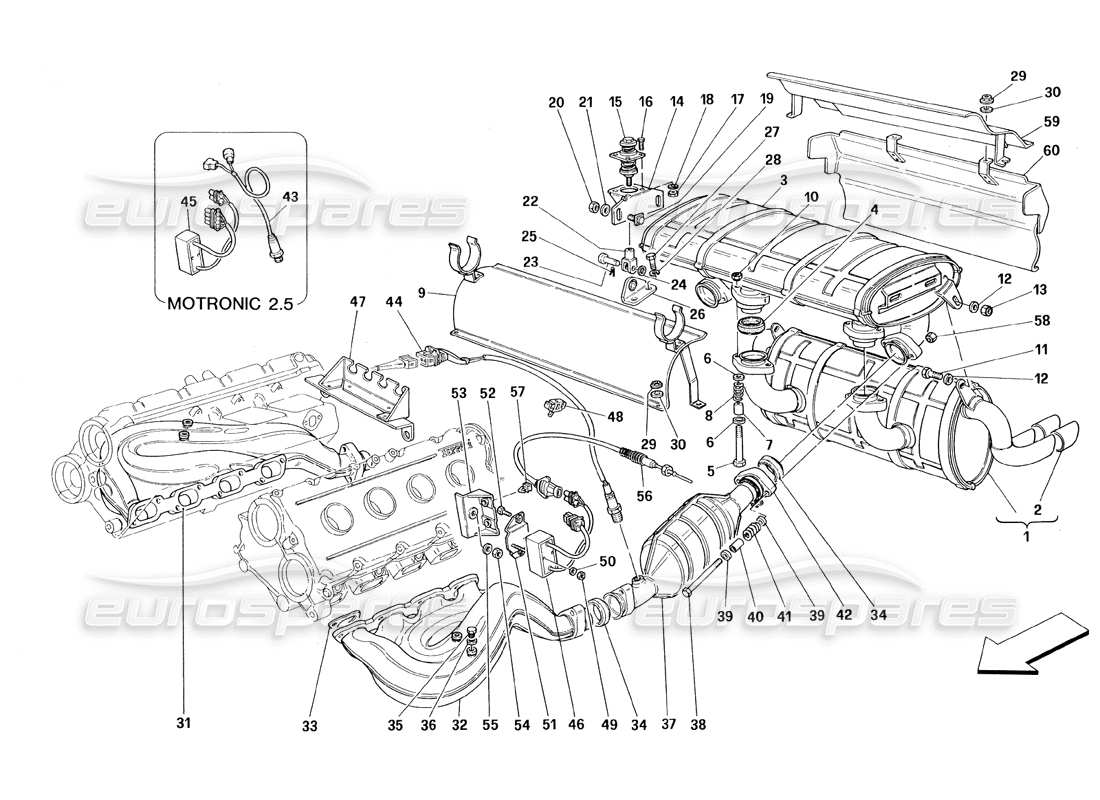 ferrari 348 (1993) tb / ts auspuffanlage teilediagramm