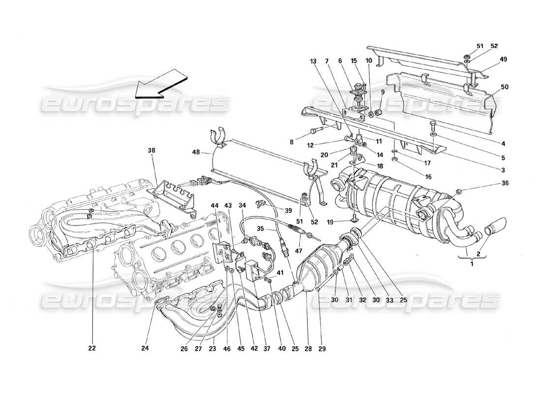 ferrari 348 (1993) tb / ts auspuffanlage teilediagramm