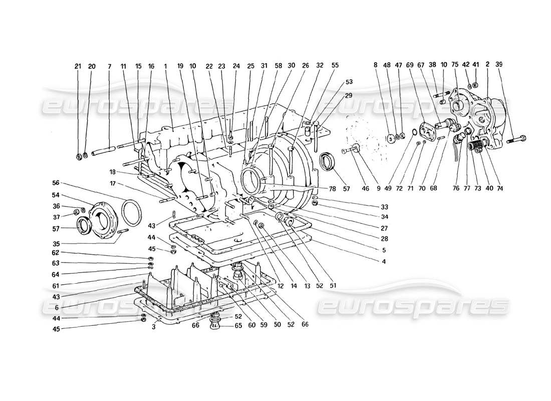 ferrari 328 (1985) getriebe - differentialgehäuse und ölwanne - teilediagramm