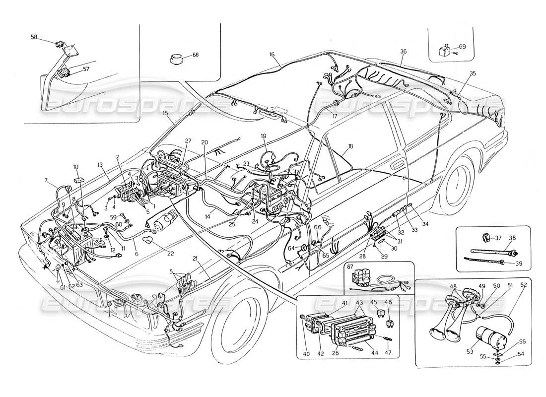 maserati 228 teilediagramm für kabelbaum und elektrische komponenten