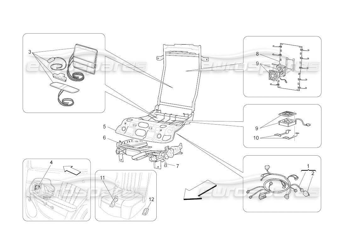 maserati qtp. (2011) 4.7 auto rücksitze: mechanik und elektronik teilediagramm
