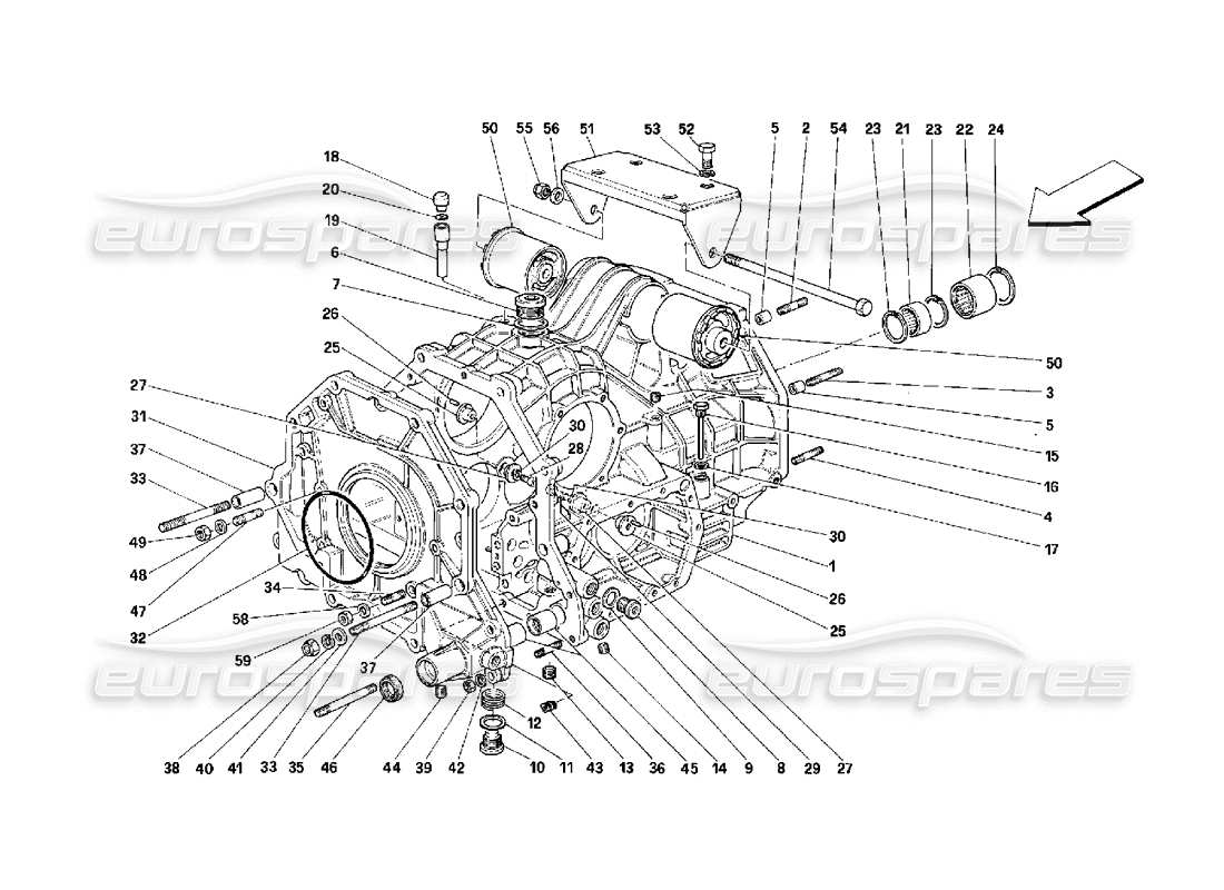 ferrari 348 (2.7 motronic) teilediagramm für getriebedifferentialgehäuse und zwischengehäuse