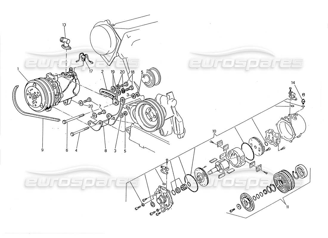 maserati 228 luftkompressor und halterungen teilediagramm