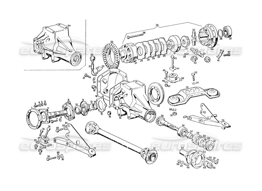 maserati khamsin differential- und propellerwellen teilediagramm