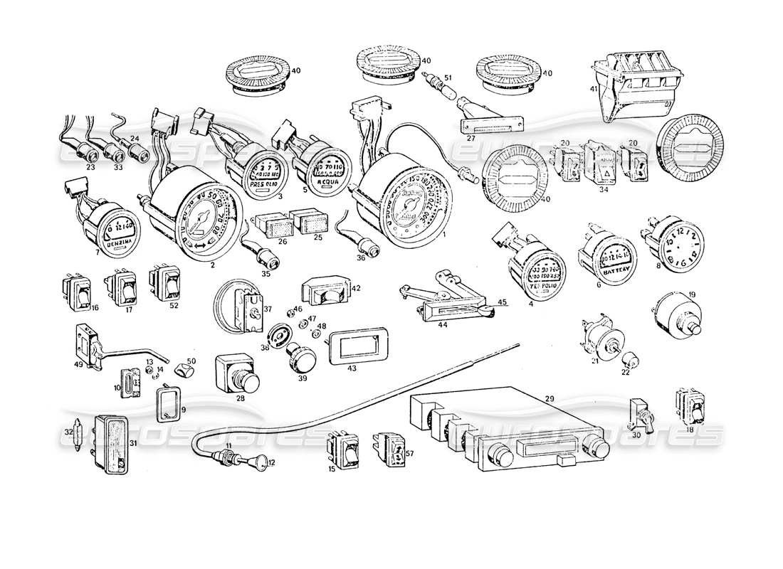 maserati khamsin armaturenbrett-instrumente teilediagramm
