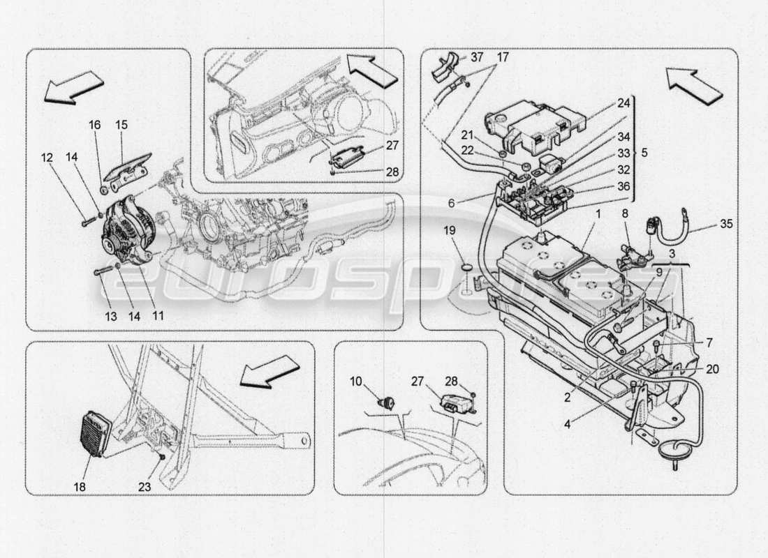 maserati qtp. v8 3.8 530bhp 2014 auto energiegeneration und -speicherung teilediagramm