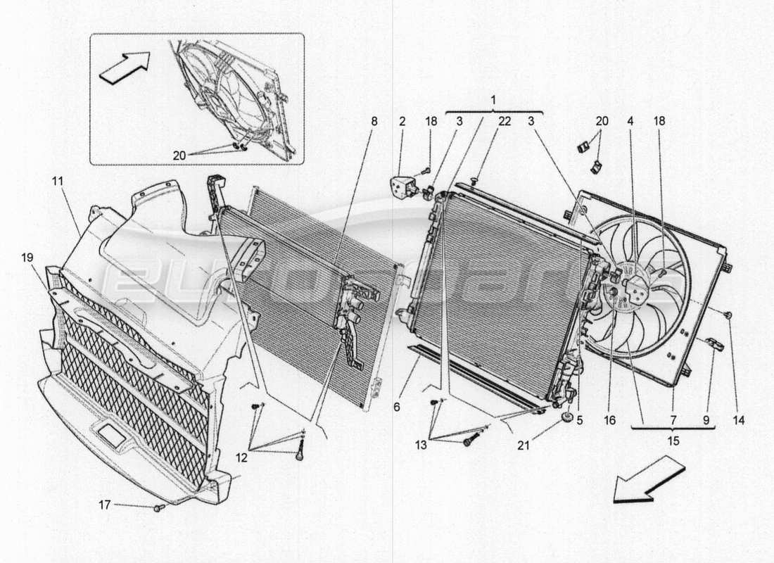 maserati qtp. v8 3.8 530bhp 2014 auto kühlung: luftkühler und kanäle teilediagramm