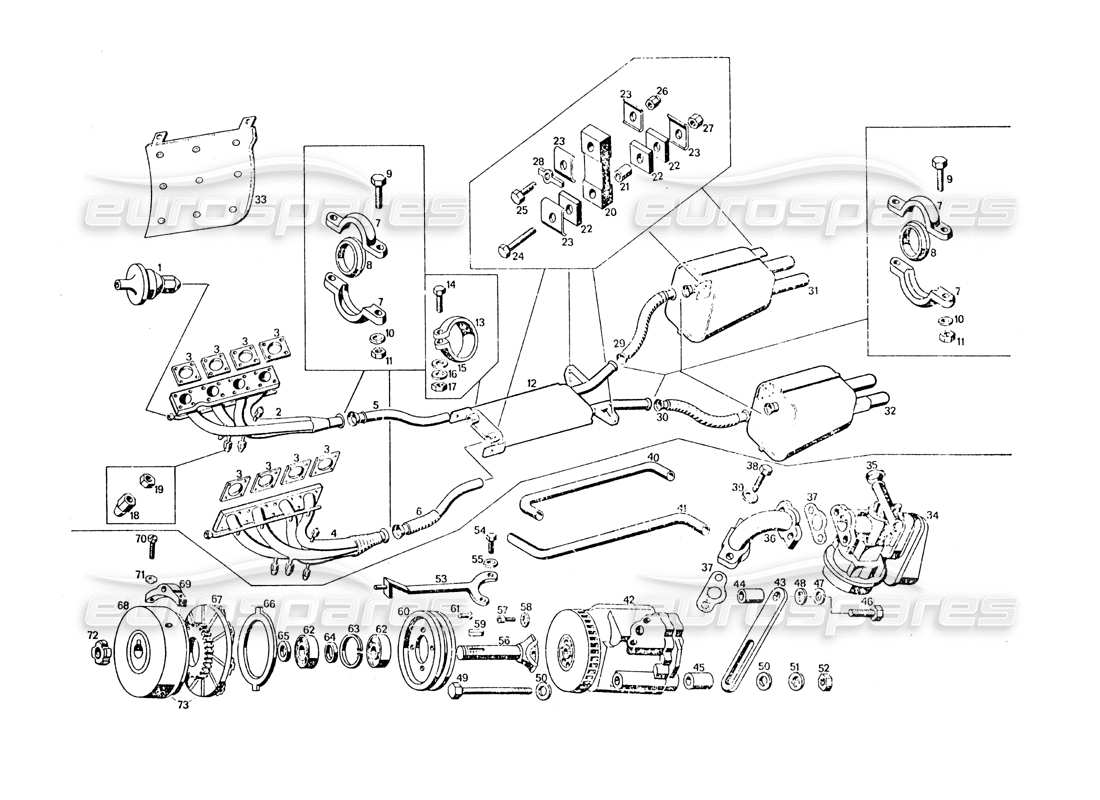 maserati khamsin auspuffrohre teilediagramm