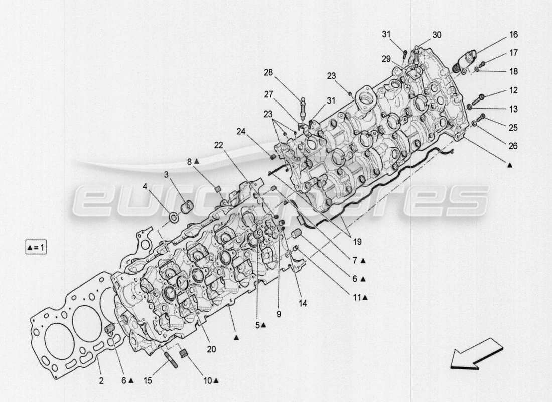 maserati qtp. v8 3.8 530bhp auto 2015 teilediagramm für linken zylinderkopf