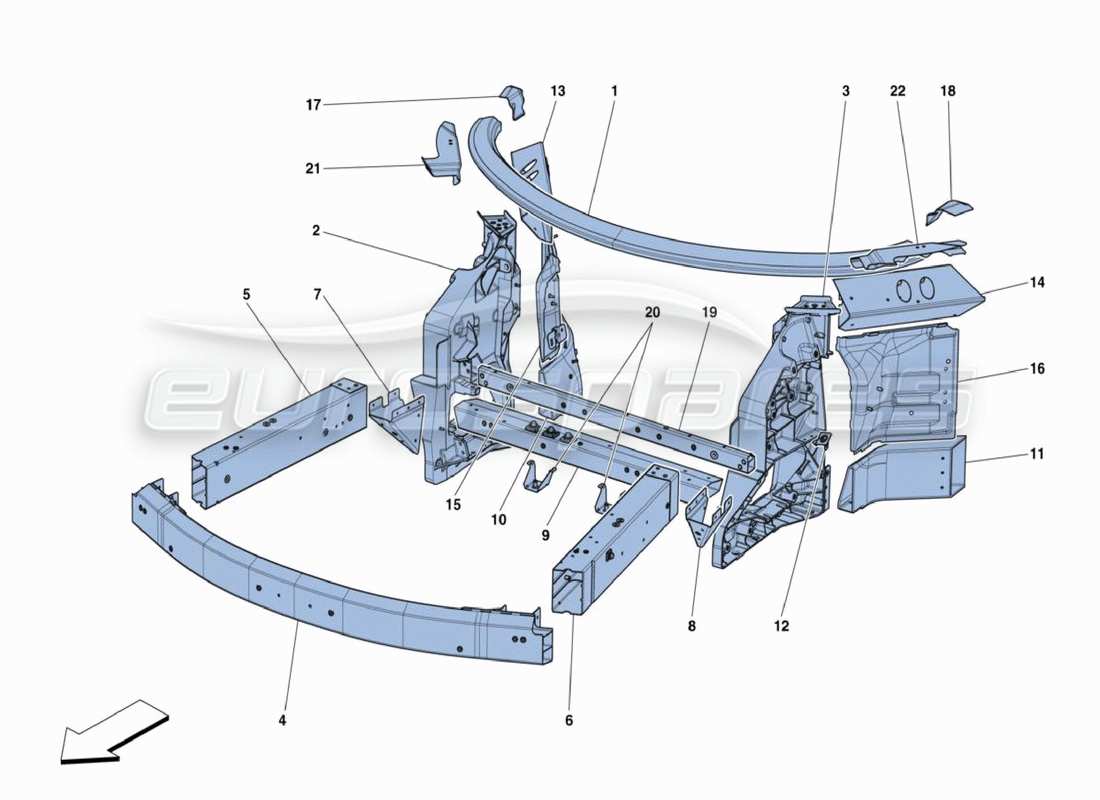 ferrari 488 challenge teilediagramm des vorderen chassis