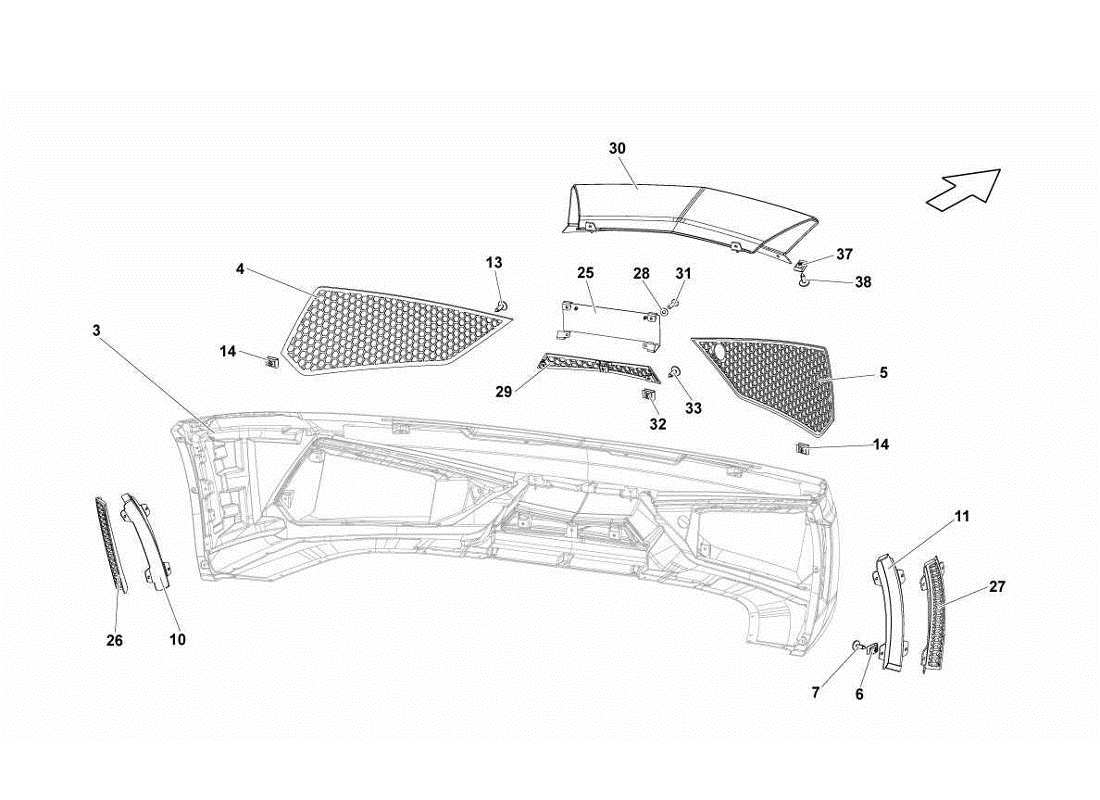 lamborghini gallardo lp570-4s perform kühlergrills - teilediagramm für die vordere stoßstange