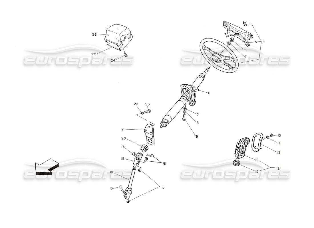 maserati shamal lenksäule und lenkrad teilediagramm