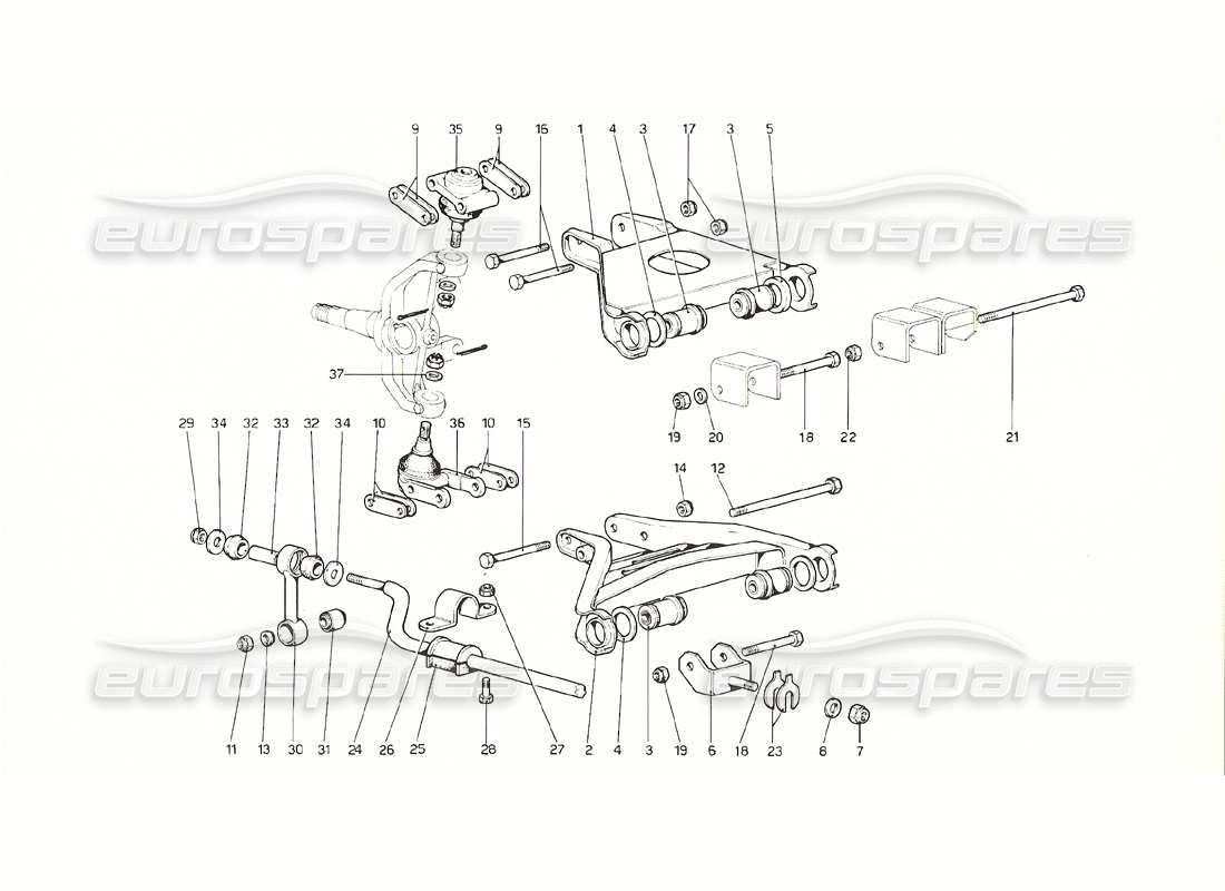 ferrari 308 gt4 dino (1976) vorderradaufhängung - querlenker-teilediagramm