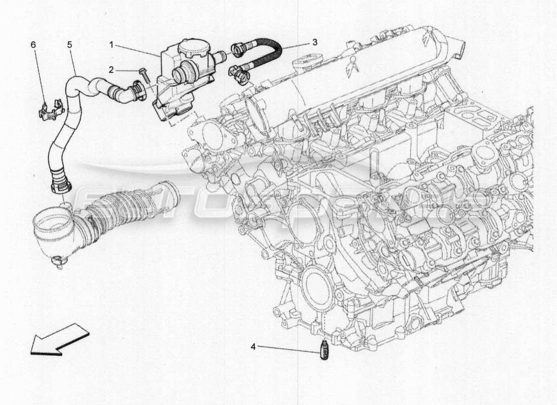 maserati qtp. v8 3.8 530bhp 2014 auto öldampf-rückführungssystem - teilediagramm