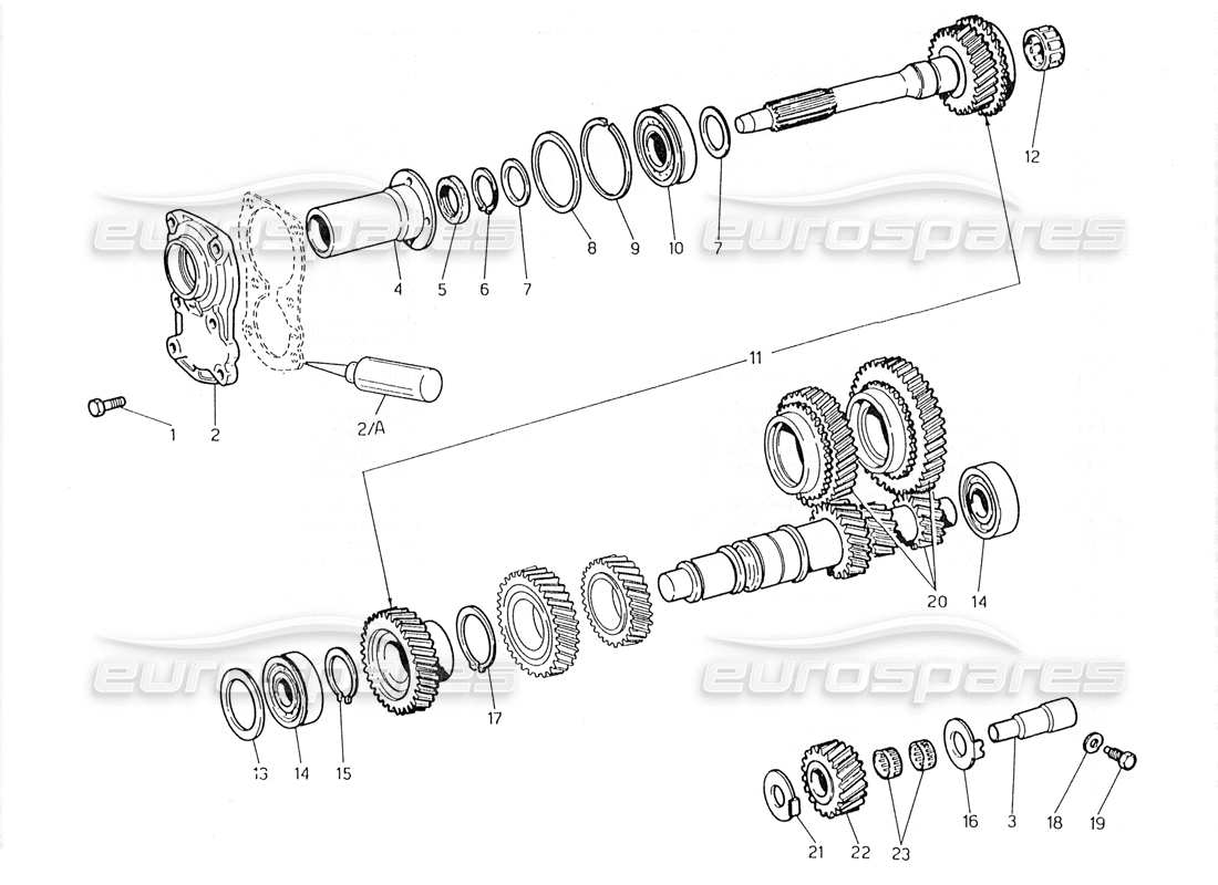 maserati 228 getriebe - teilediagramm für vorgelegewelle und direktantrieb