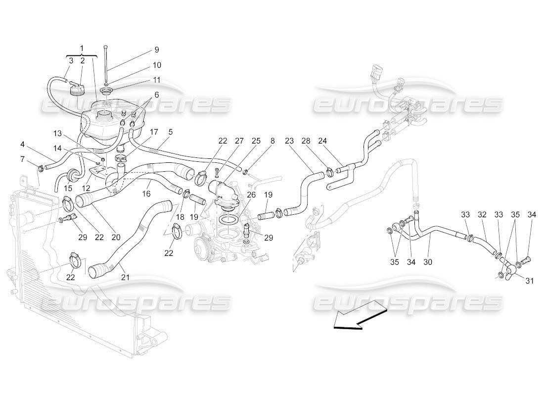 maserati qtp. (2011) 4.2 auto kühlsystem: nähre und leitungen ersatzteildiagramm