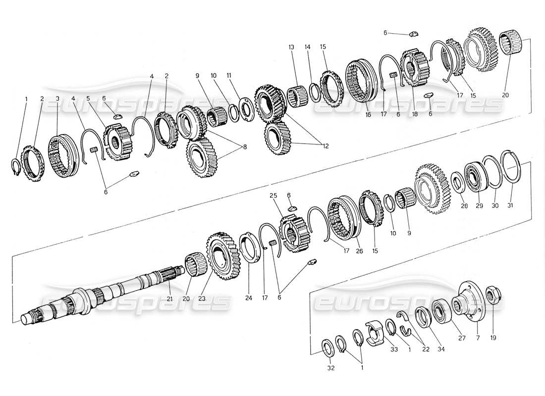 maserati 228 getriebe - hauptwellen-teilediagramm