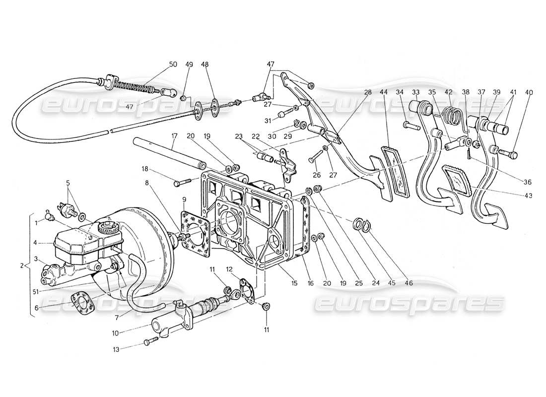maserati 228 pedalbaugruppe - bremskraftverstärker-kupplungspumpe (mechanische linkslenkung) teilediagramm