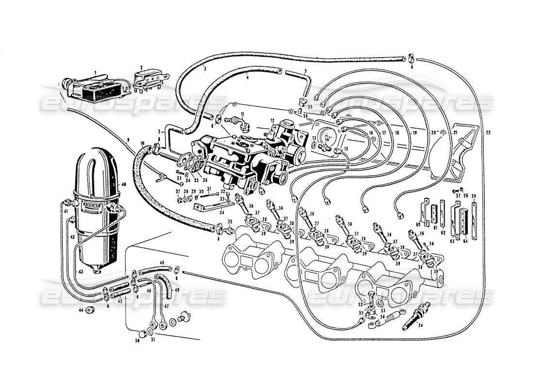 maserati 3500 gt teilediagramm für injektionsgeräte