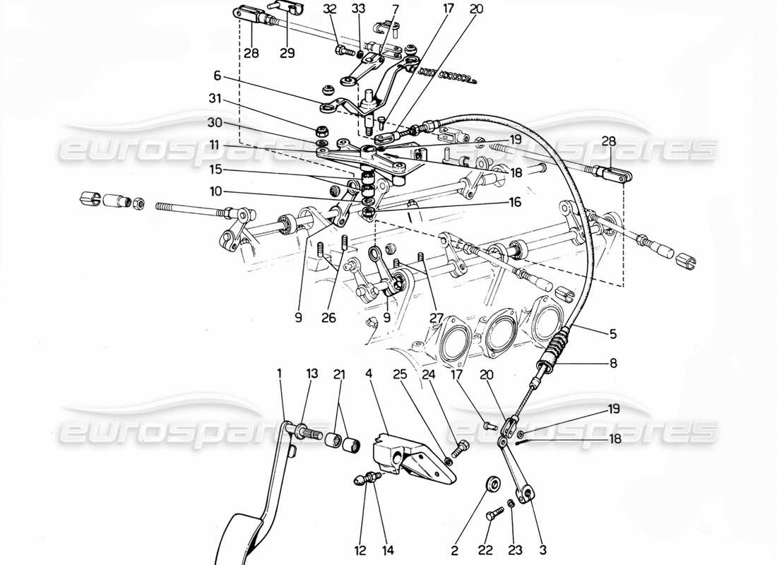 ferrari 365 gtc4 (mechanical) diagramm zu gaspedal und kabel (rhd)