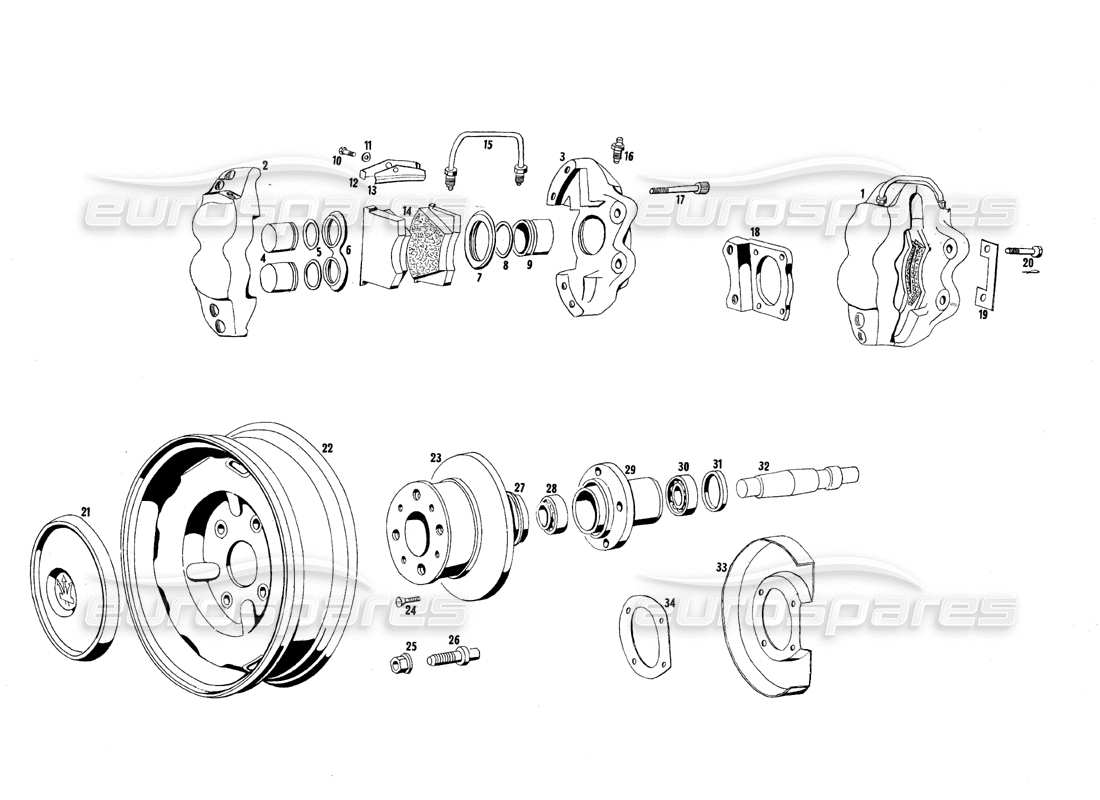 maserati mexico vorderräder und bremsen teilediagramm
