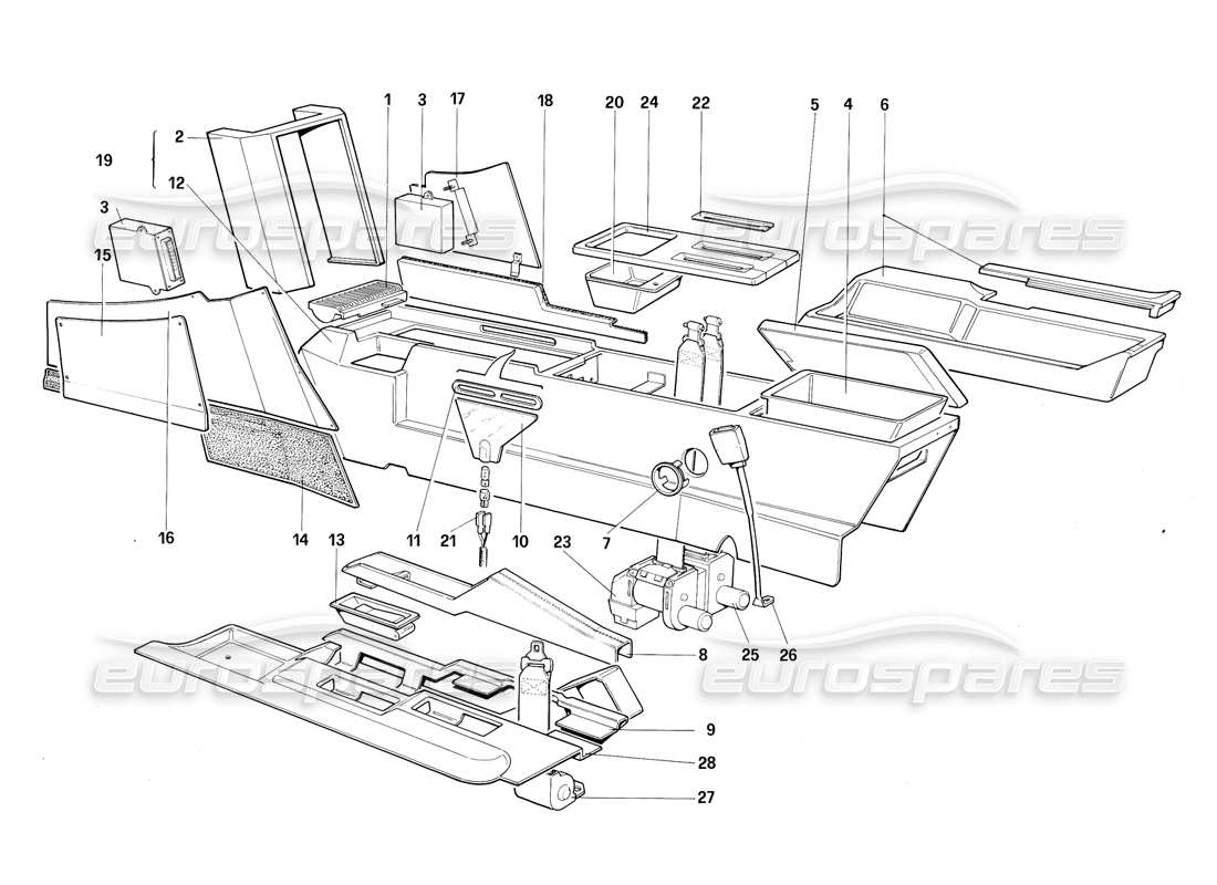 ferrari testarossa (1987) zentraltunnel (für us-version my 1987) teilediagramm