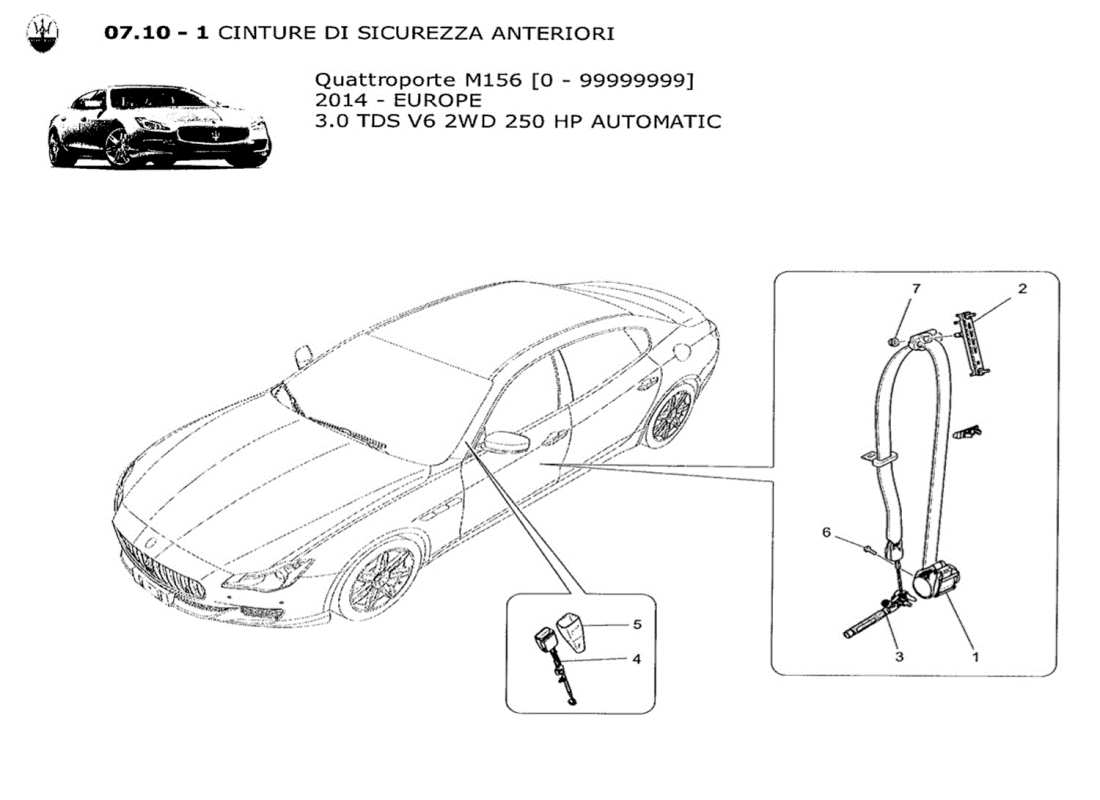maserati qtp. v6 3.0 tds 250bhp 2014 vordere sicherheitsgurte ersatzteildiagramm