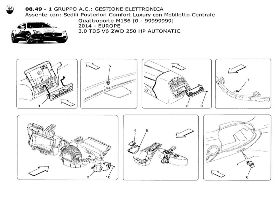 maserati qtp. v6 3.0 tds 250bhp 2014 a c-einheit: diagramm des elektronischen steuergerätteils