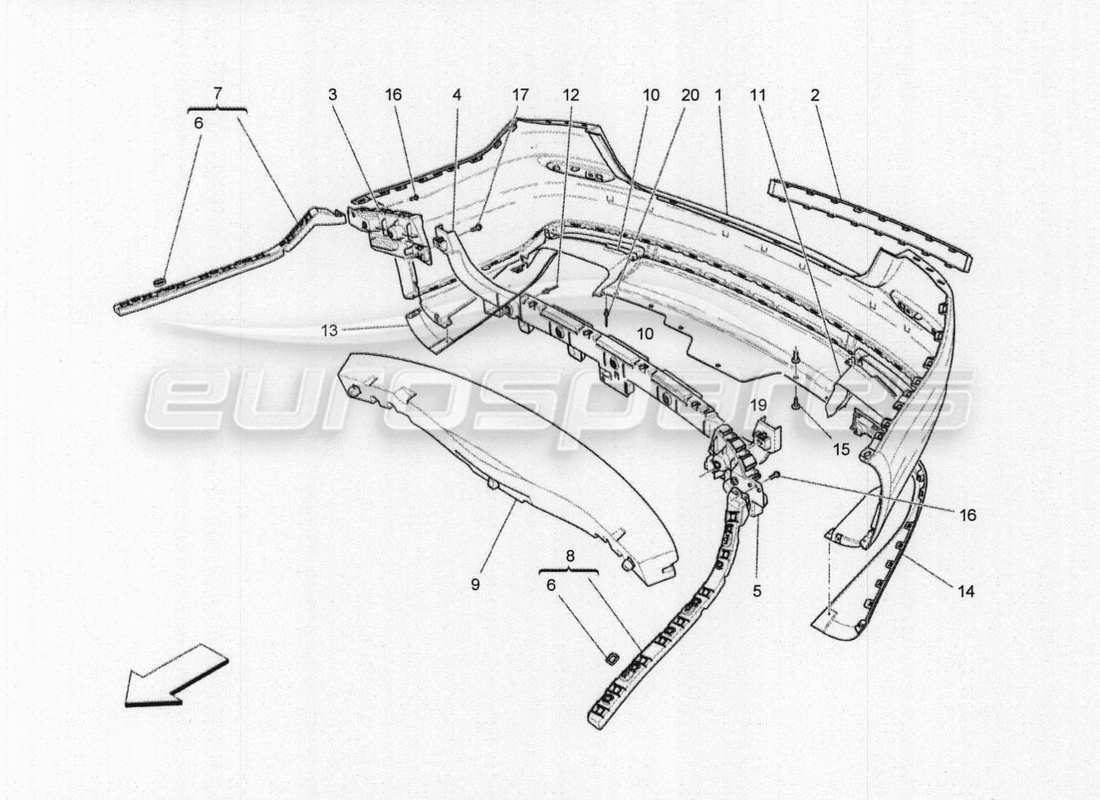 maserati qtp. v8 3.8 530bhp auto 2015 hintere stoßstange teilediagramm