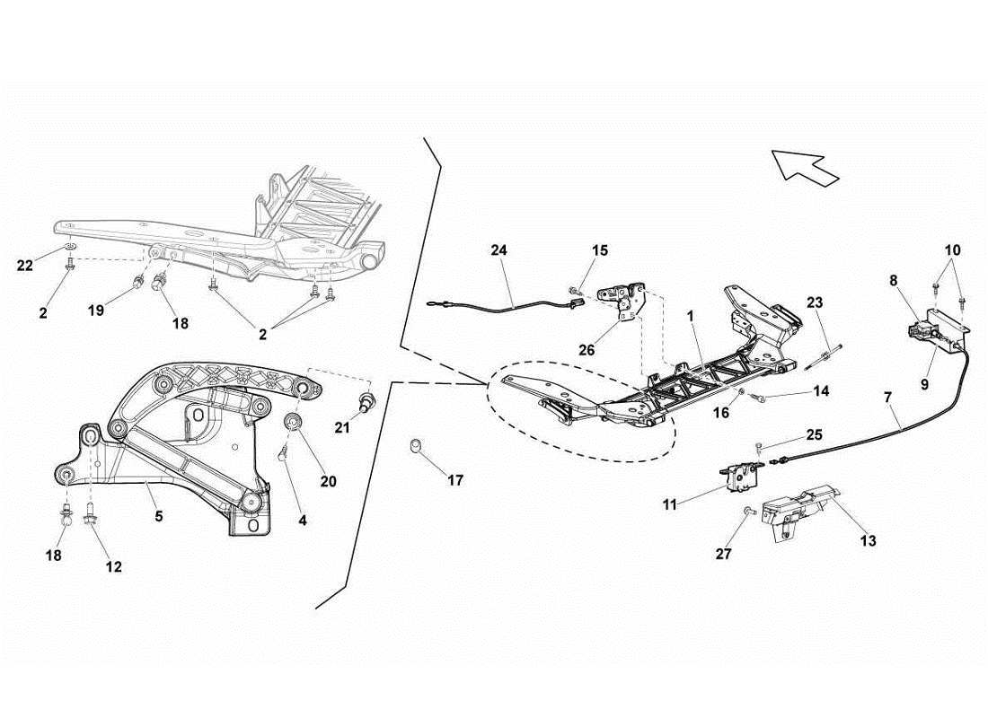 lamborghini gallardo lp570-4s perform teilediagramm der motorhaubenhalterung