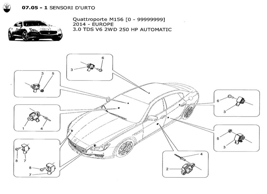 maserati qtp. v6 3.0 tds 250bhp 2014 crashsensoren - ersatzteildiagramm