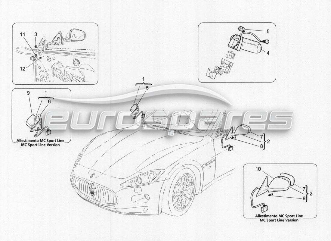 maserati grancabrio mc centenario innen- und außenspiegel teilediagramm