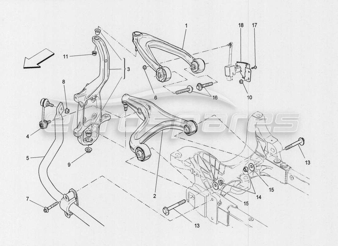 maserati qtp. v8 3.8 530bhp auto 2015 vordere aufhängung teilediagramm