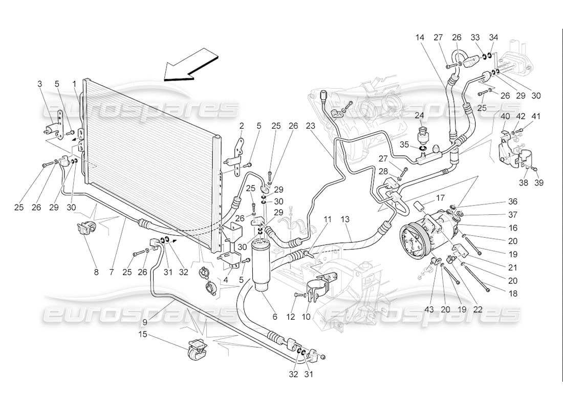 maserati qtp. (2006) 4.2 f1 klimaanlage: teilediagramm für geräte im motorraum