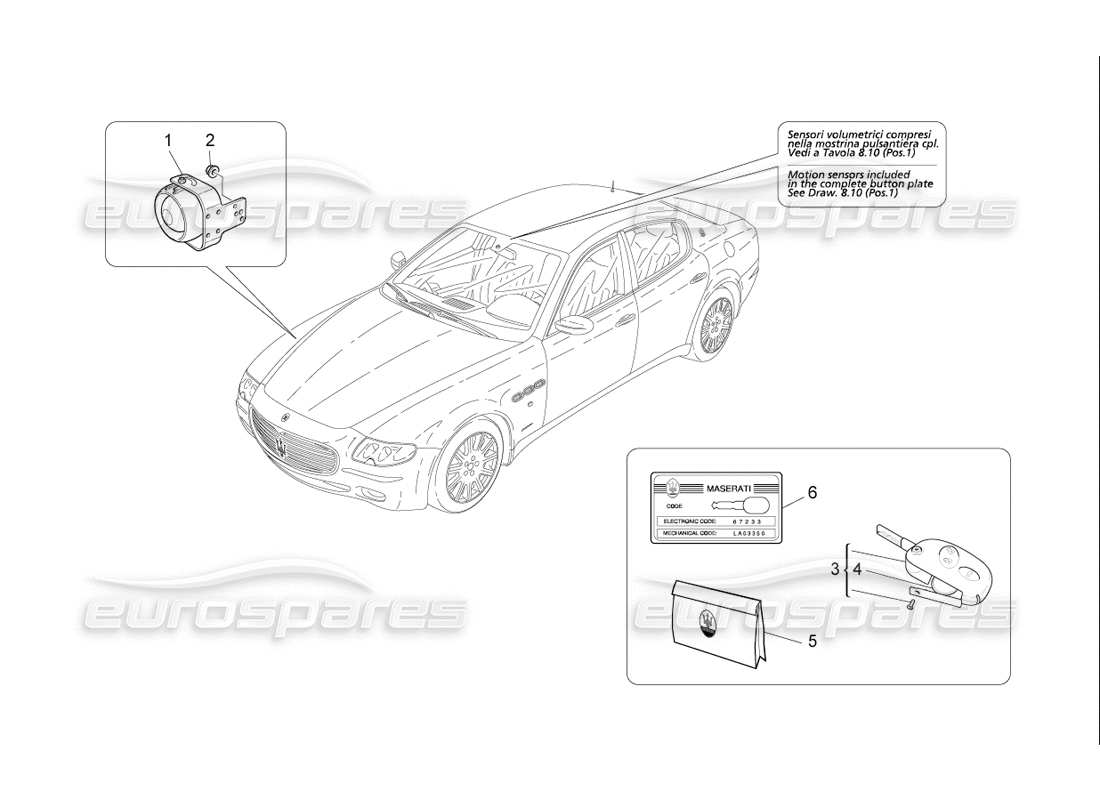 maserati qtp. (2006) 4.2 f1 alarm- und wegfahrsperrensystem teilediagramm
