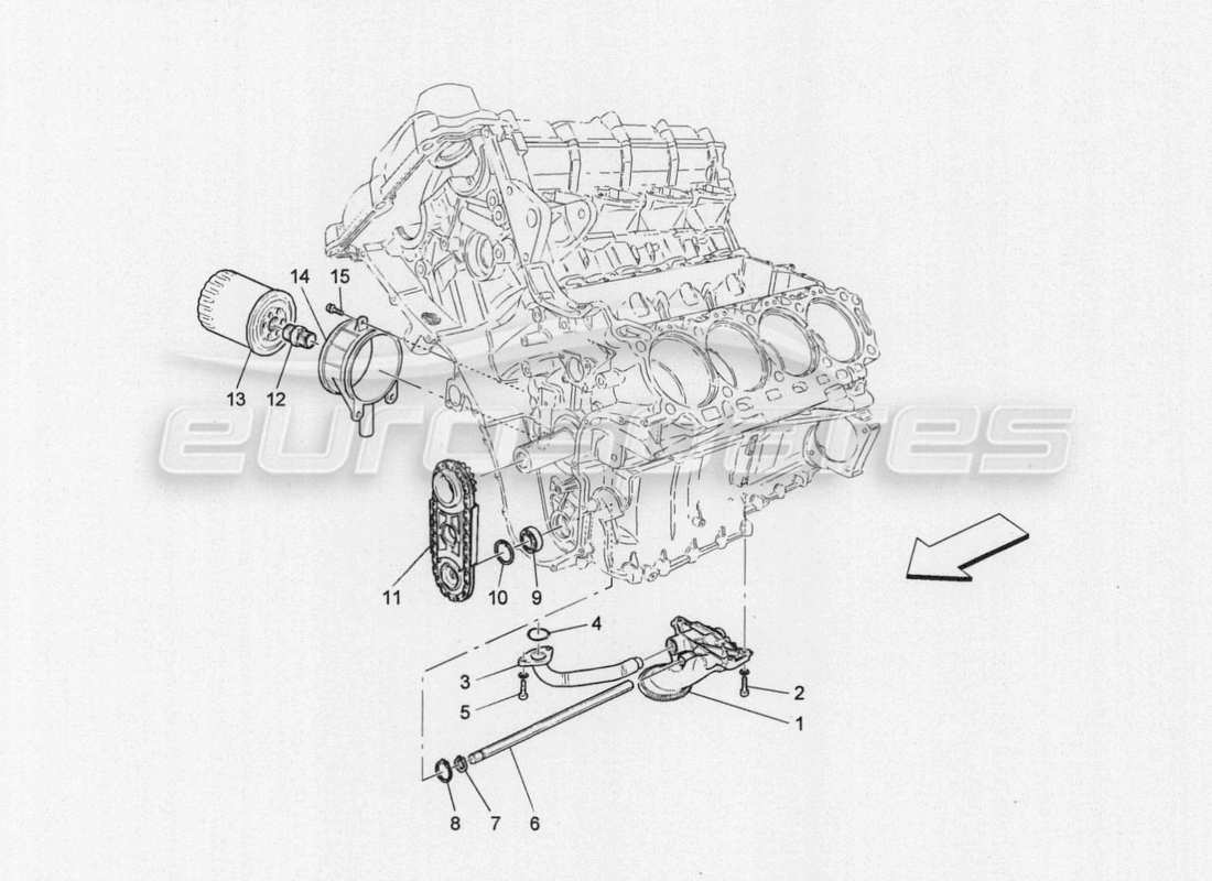 maserati granturismo special edition schmiersystem: pumpe und filter teilediagramm