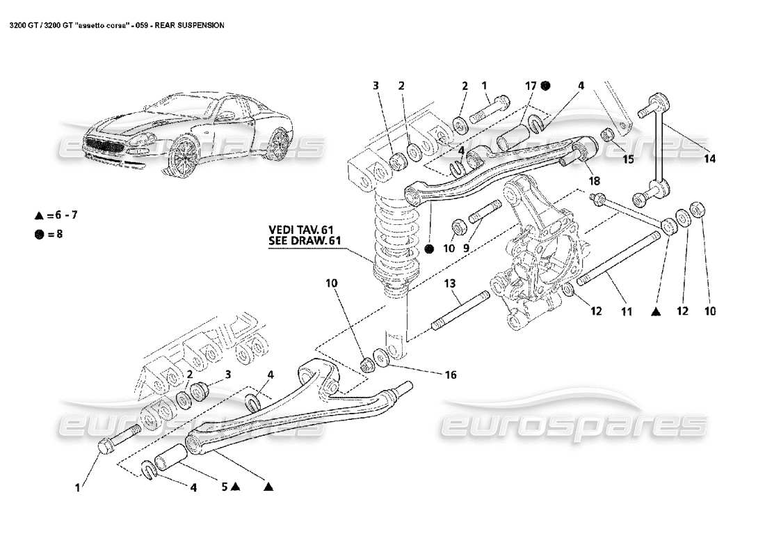 maserati 3200 gt/gta/assetto corsa hinterradaufhängung teilediagramm