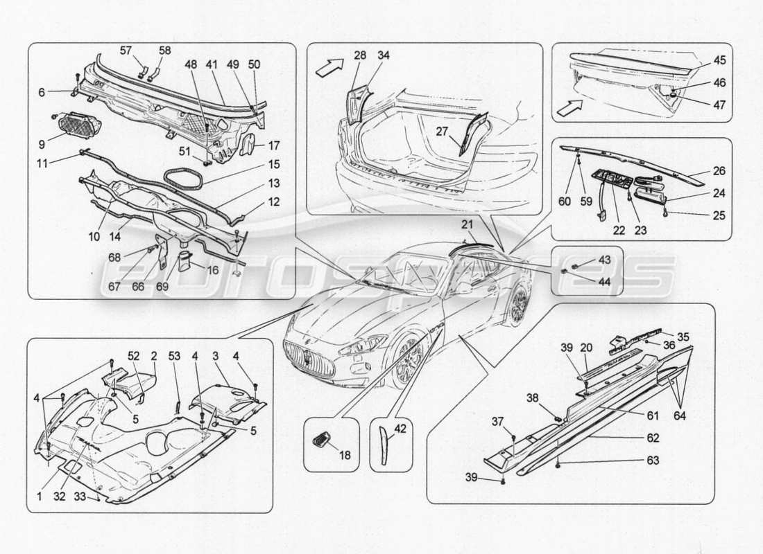 maserati granturismo special edition schilde, verkleidungen und abdeckplatten ersatzteildiagramm