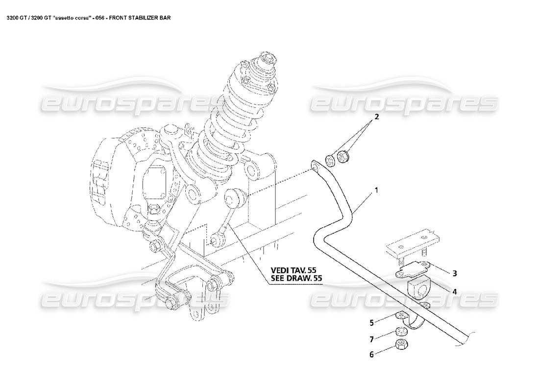 maserati 3200 gt/gta/assetto corsa teilediagramm für vorderen stabilisator