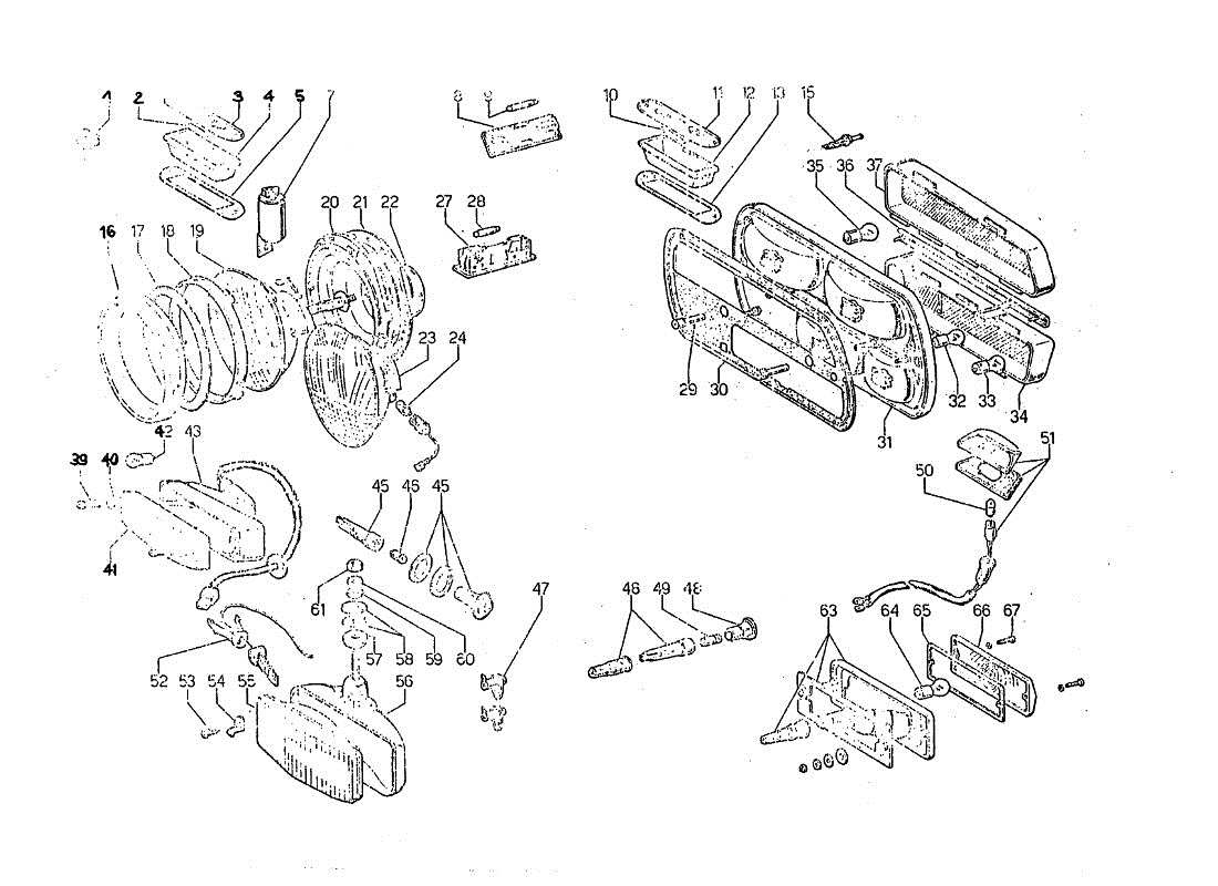 lamborghini jarama scheinwerfer und fahrtrichtungsanzeiger teilediagramm