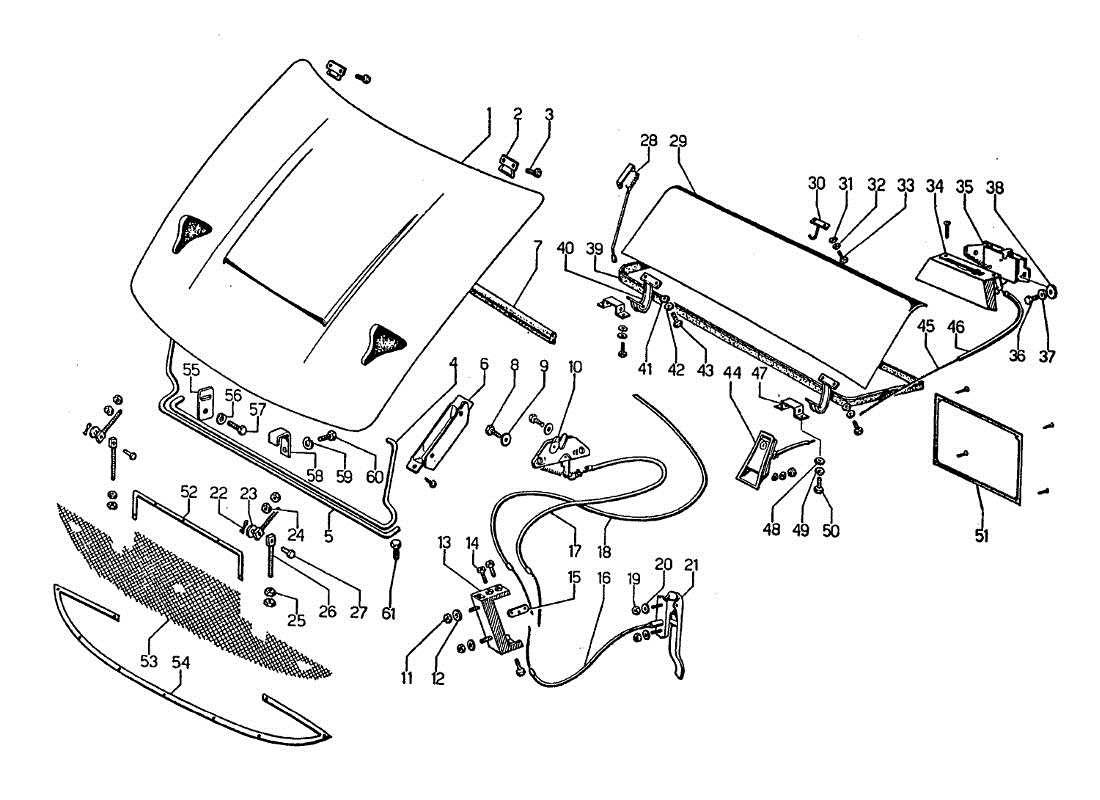 lamborghini jarama motorhaube und kofferraum teilediagramm