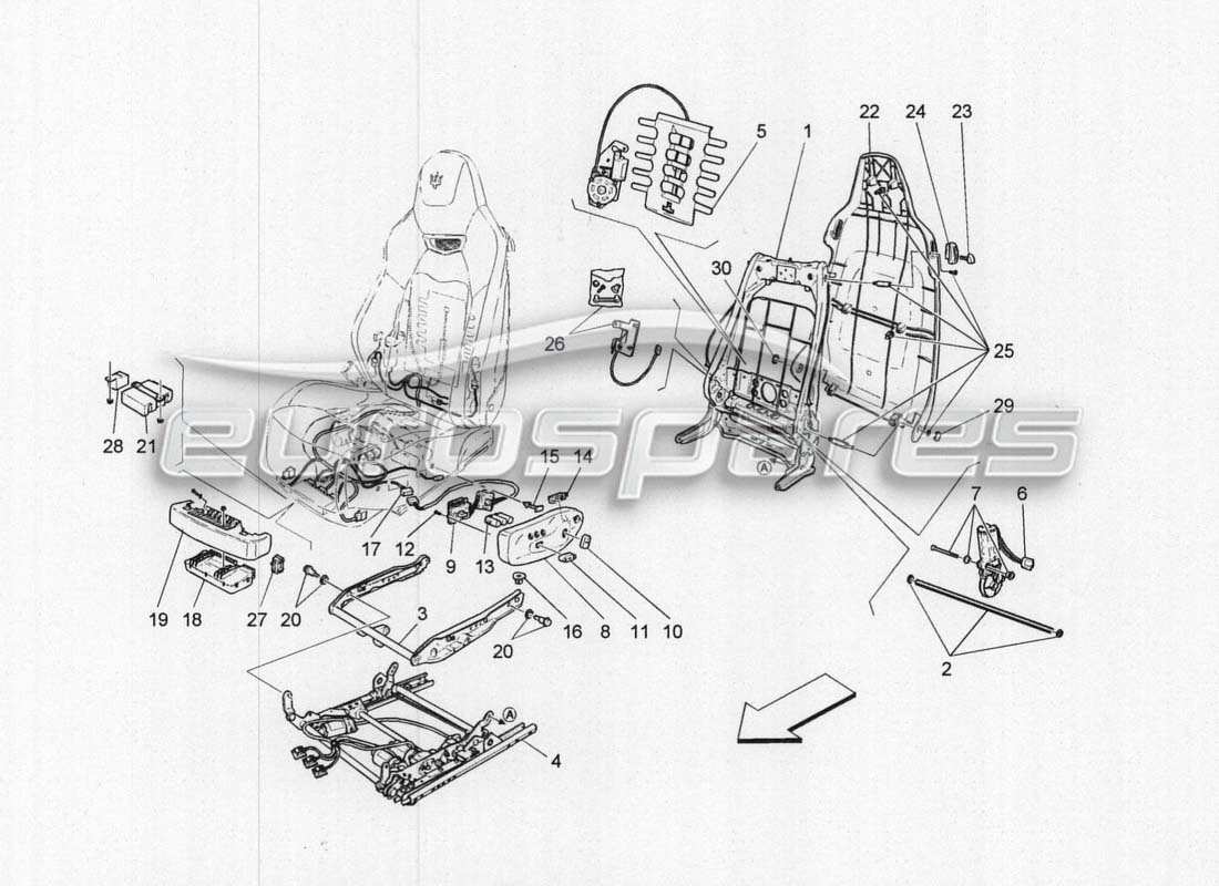 maserati grancabrio mc centenario front seats - mechanics and electrics part diagram