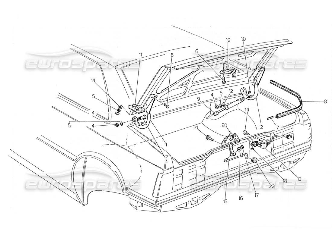 maserati 228 teilediagramm des kofferraumdeckels