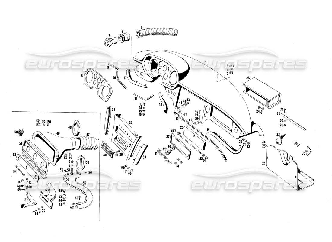 maserati qtp.v8 4.7 (s1 & s2) 1967 dashboard-panels teilediagramm