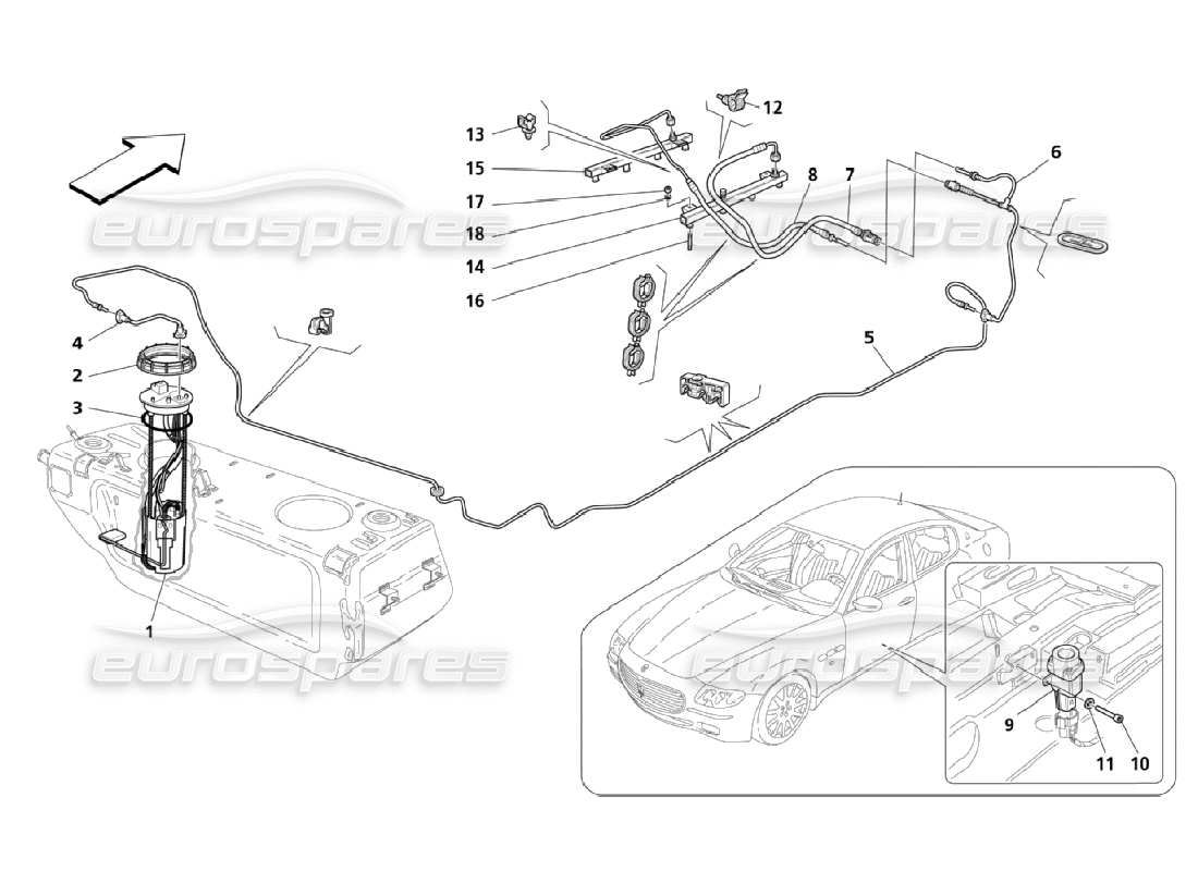 maserati qtp. (2006) 4.2 kraftstoffpumpen und rohrleitungen – gültig ab fahrzeug 24275 teilediagramm