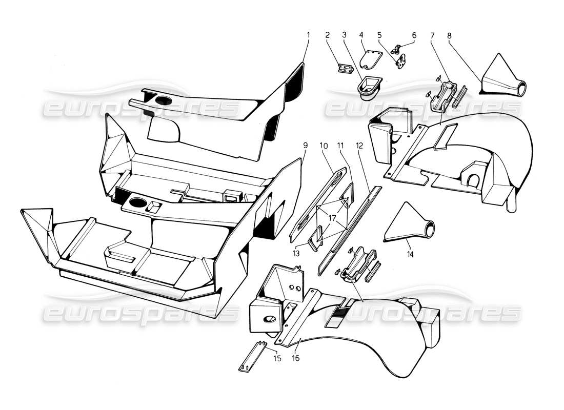 lamborghini countach 5000 qv (1985) innere und äußere abdeckungen (gültig für qv-variante - mai 1985) teilediagramm