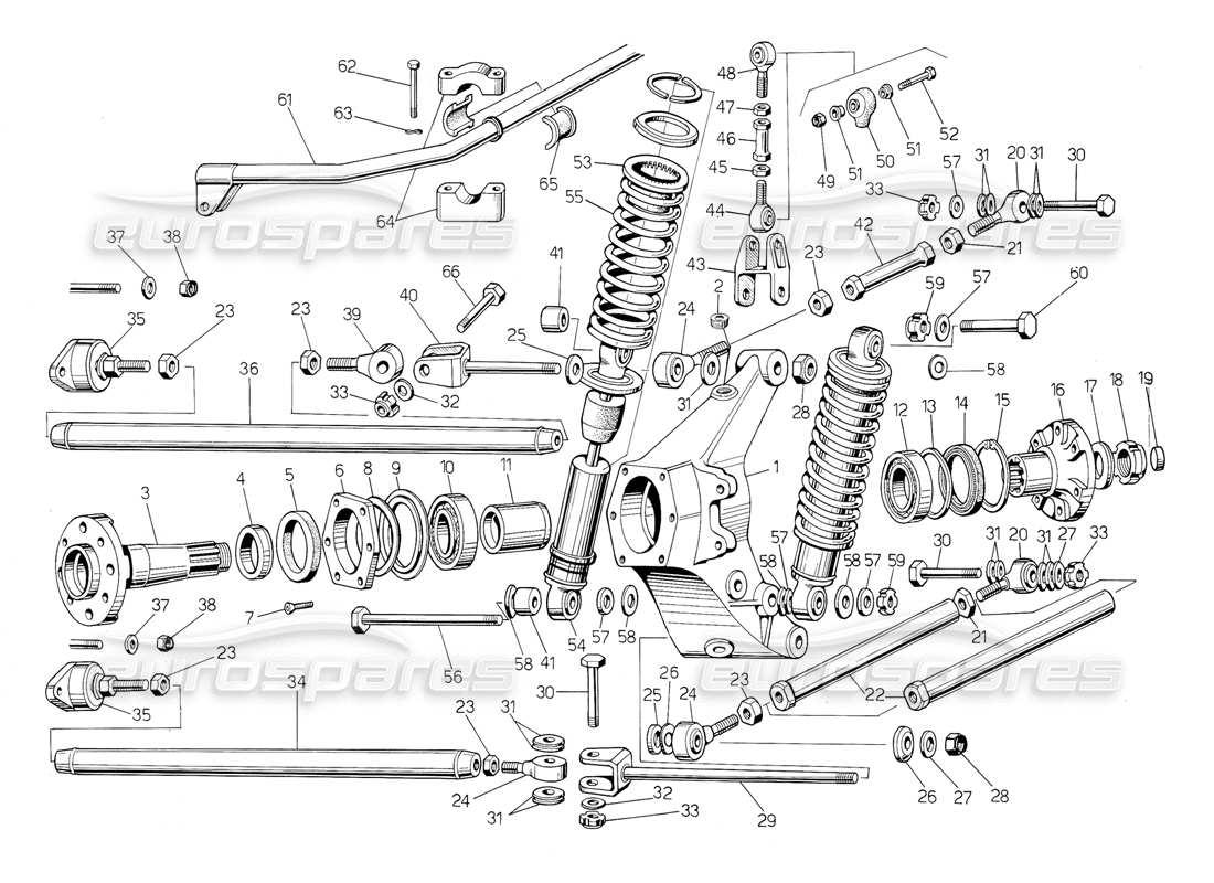 lamborghini countach 5000 qv (1985) hinterradaufhängung (gültig für qv-variante - januar 1987) teilediagramm